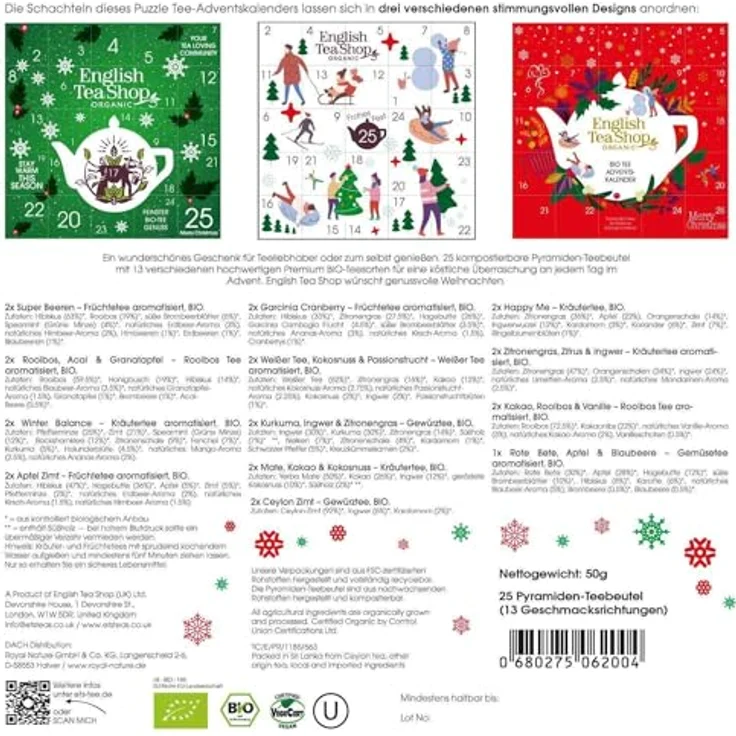 English Tea Shop ETS - Puzzle Tee Adventskalender "White Ornaments", 25 x BIO Tee in kompostierbaren Pyramidenbeuteln, 24+1 Sorten – Bild 7