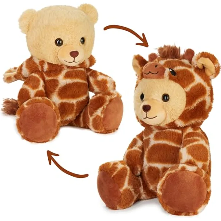 BRUBIES Teddy Giraffe, 25 cm Teddybär im Giraffenkostüm mit abnehmbarer Kapuze, plüschiges Kuscheltier für Kinder, ideal als Geschenk