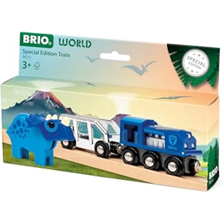 BRIO® Spielzeug-Zug BRIO® WORLD - Sondereditionszug (2025) mit blauer Triceratops-Figur und glänzendem Finish in Silber und Blau – Bild 9