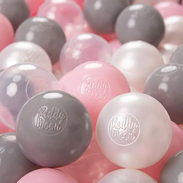 KiddyMoon 1200 ∅ 6Cm Kinder Bälle Für Bällebad Spielbälle Baby Plastikbälle Made In EU, Perle/Grau/Transparent/Rosa