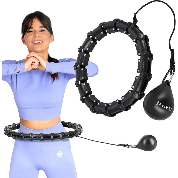 HMS Hula-Hoop-Reifen HHW02 BLACK mit stoßdämpfenden Massagepunkten & Schwerkraftball