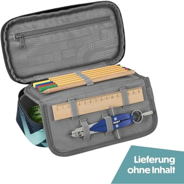 Coocazoo Mäppchen „Laser Lights”, schwarz-türkis, großes Hauptfach, Schlaufen für Zirkel, Geodreieck und Lineal, Stundenplanfach, Stiftehalter, Reißverschlussfach, ab der 3. Klasse – Bild 2