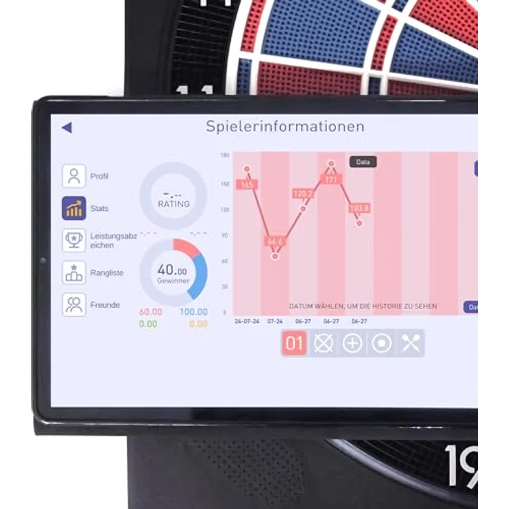 Karella Dartautomat CB-Smart, elektronische Softdartscheibe mit Bluetooth Online Funktion, 37 Spielen, exakte Turniermaße, 2-Loch Abstand – Bild 3