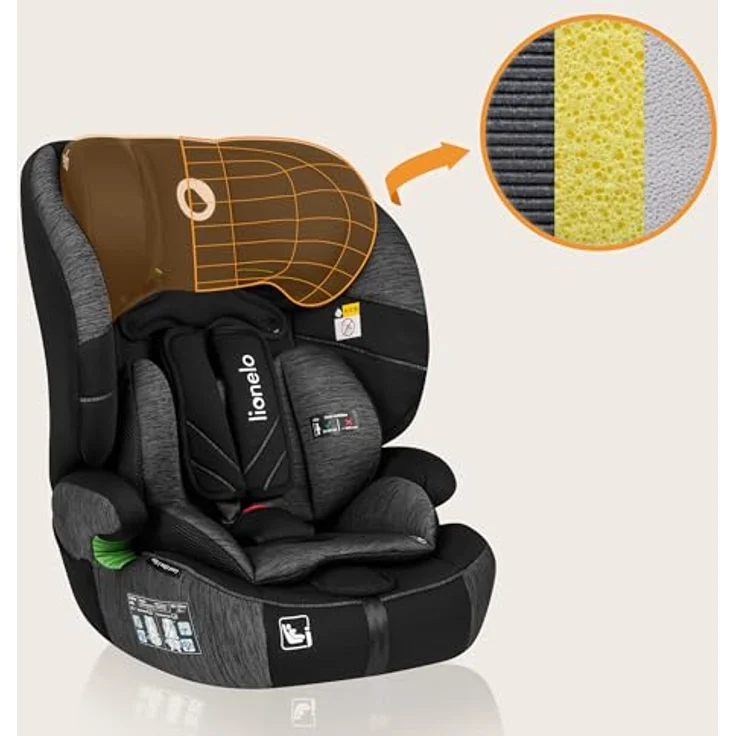 lionelo Autokindersitz LEVI ONE I-SIZE, i-Size R129 / Memory Foam / Dri-Seat, ab 12 Monaten, bis 12 Jahren, 9,00 kg - 36,00 kg (Set) – Bild 5
