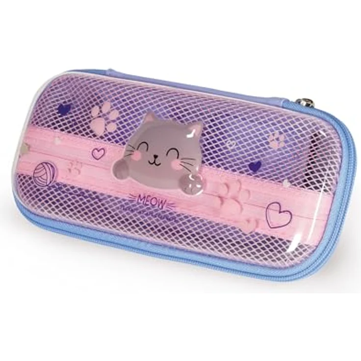 Legami Wonderwow Kitty Federmäppchen, 2 Fächer mit Stifthalter und Netzfach, Reißverschluss, 23 x 11 x 5 cm – Bild 2