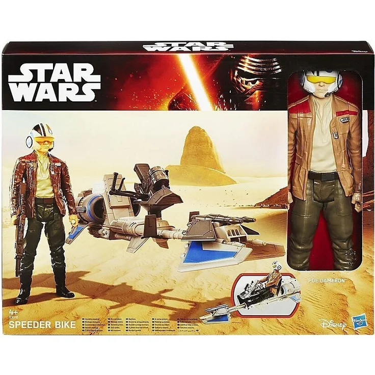 Hasbro Poe Dameron mit Speeder Figuren-Set, 30 cm Actionfigur mit beweglichen Körperteilen und 48 cm Landspeeder, inkl. Blaster, ab 4 Jahren
