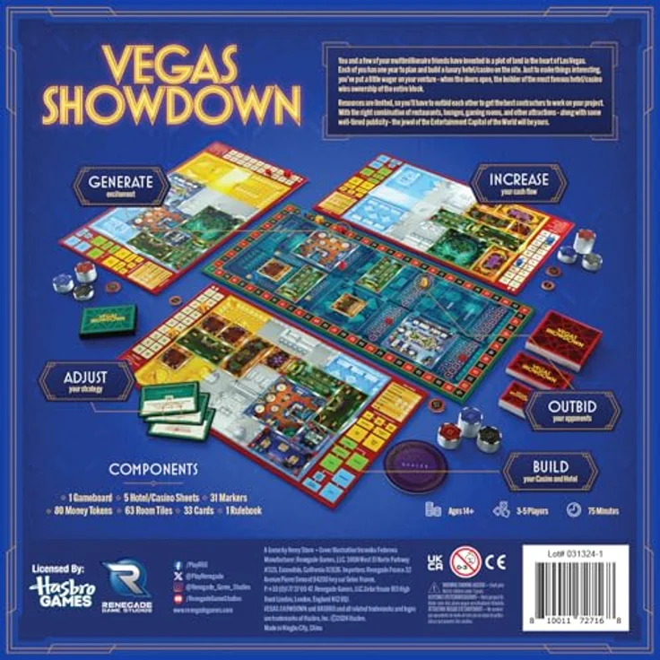 Renegade Game Studios Vegas Showdown, Biet- & Strategiespiel für 3–5 Spieler, Spielzeit 75 Minuten, ab 14 Jahren – Bild 2