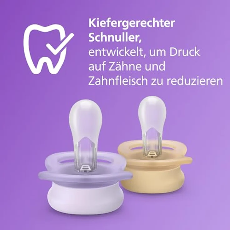 Philips AVENT Ultra Start Schnuller, kiefergerecht, BPA-frei, für Neugeborene, Doppelpack lila/orange, mit Sterilisationsbehälter, Modell SCF075/03 – Bild 4