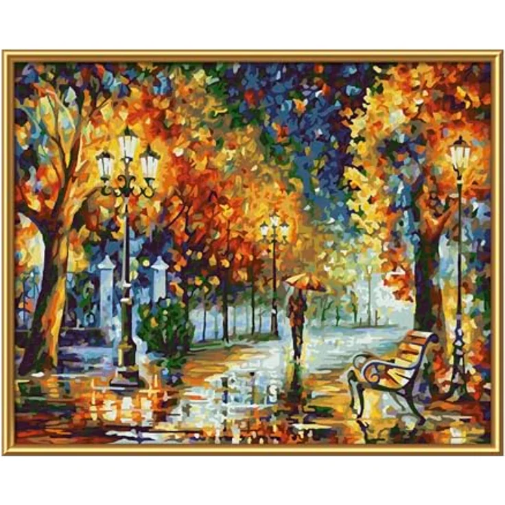 Schipper Malen nach Zahlen Meisterklasse Klassiker - Spaziergang im Herbst, Made in Germany - Acrylfarben, Maltafel 24x30 cm, inkl. Malpinsel und Anleitung – Bild 3