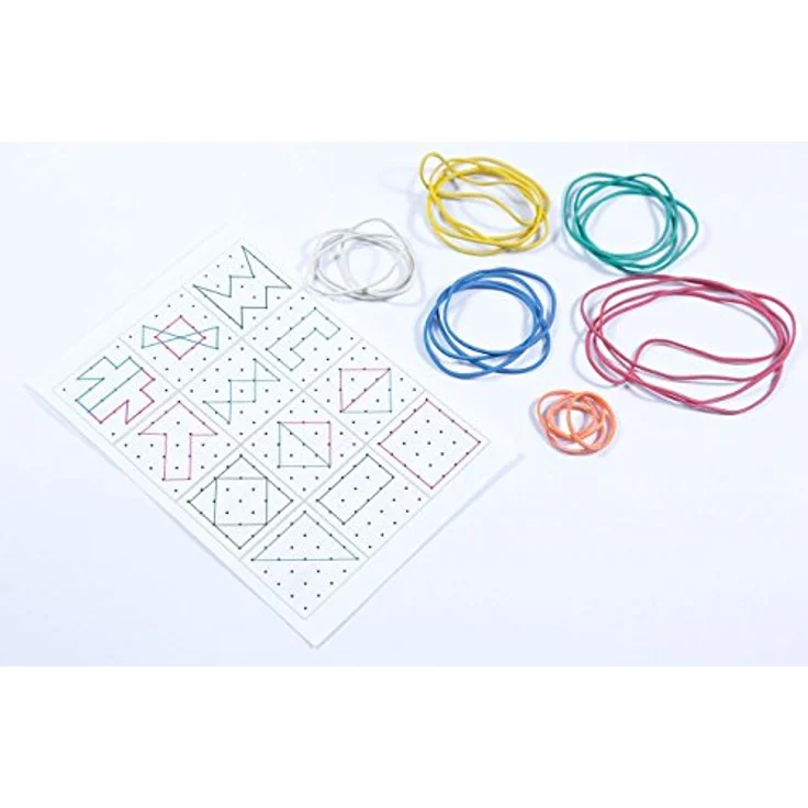Wissner 081600.000 - Geobrett quadratisch transparent 15 x 15 cm, stapelbar, inklusive  Gummiringe und 12 Lege-Vorlagen – Bild 6