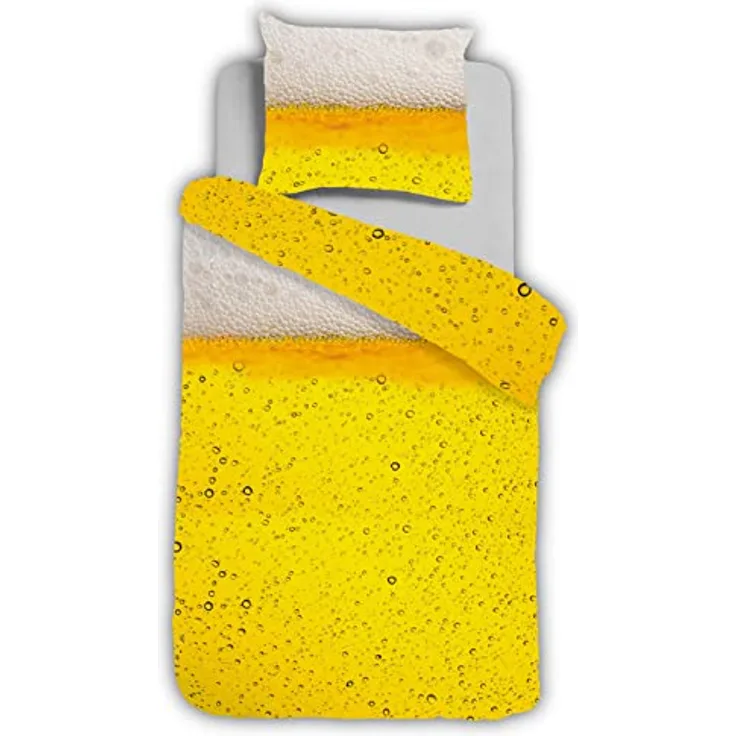 ESPiCO Wende Bettwäsche Sleep and Dream Bier Radler Bier Getränk Schaum Krone Gebräu Gelb Gold Renforcé, 135x200 cm