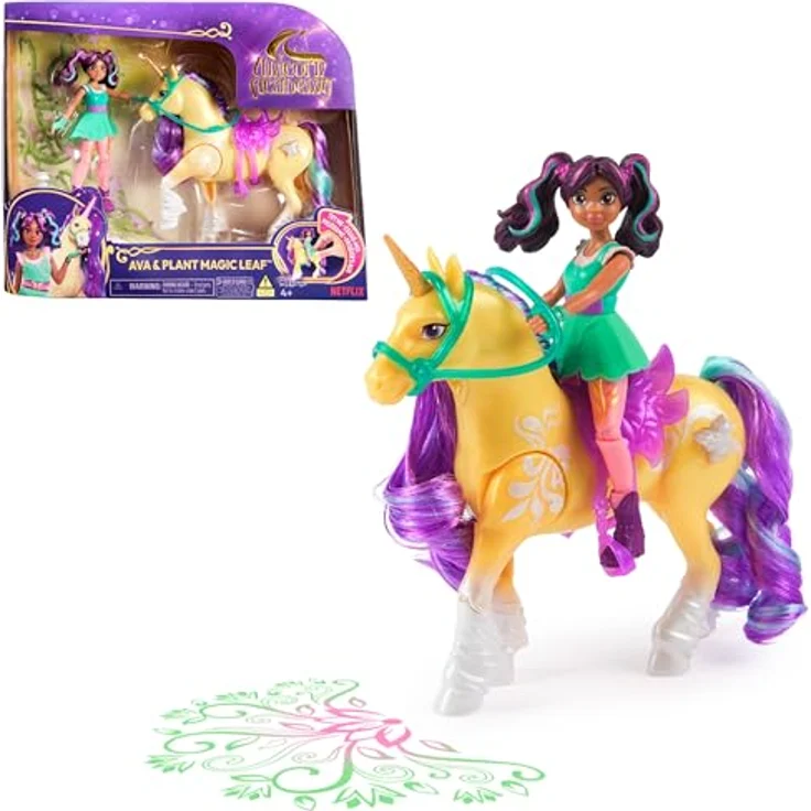 Spin Master Anziehpuppe Unicorn Academy - Ava & Einhorn Leaf mit echter Mähne, Leuchteffekt und 7 Gelenkpunkten – Bild 1