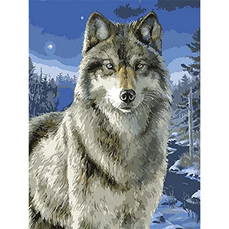 Diamond Painting Set, Bild mit Motiv Wolf und Zubehör, Größe ca. 33 x 44 cm, Bastelset zum Malen mit Glitzersteinchen für Kinder ab 5 Jahren