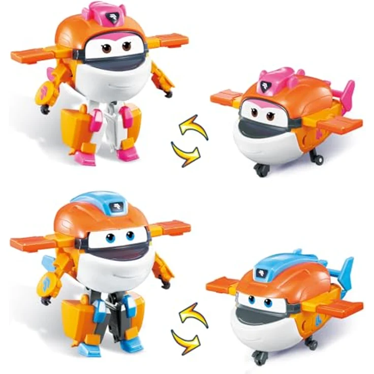 Super Wings Verwandlungsspielzeug Tiki & Taki, 2 in 1 Action Figur, 12,7 cm großes Flugzeug-Roboter-Spielzeug für Jungen und Mädchen ab 3 Jahren – Bild 1