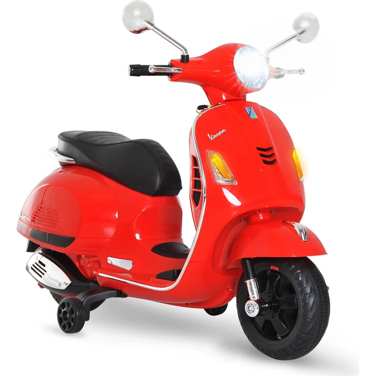 HOMCOM Elektro-Motorrad für Kinder von 3–6 Jahren mit VESPA-Führerschein, Batterie-Motorrad für Kinder mit Musik, Geschwindigkeit 2–3 km/h, Hupenlast 25 kg, Rot
