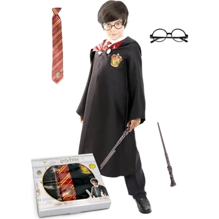 Funidelia Harry Potter Kostüm Kit für Kinder, Gryffindor, Hogwarts - Schwarz, Größe 7-9 Jahre