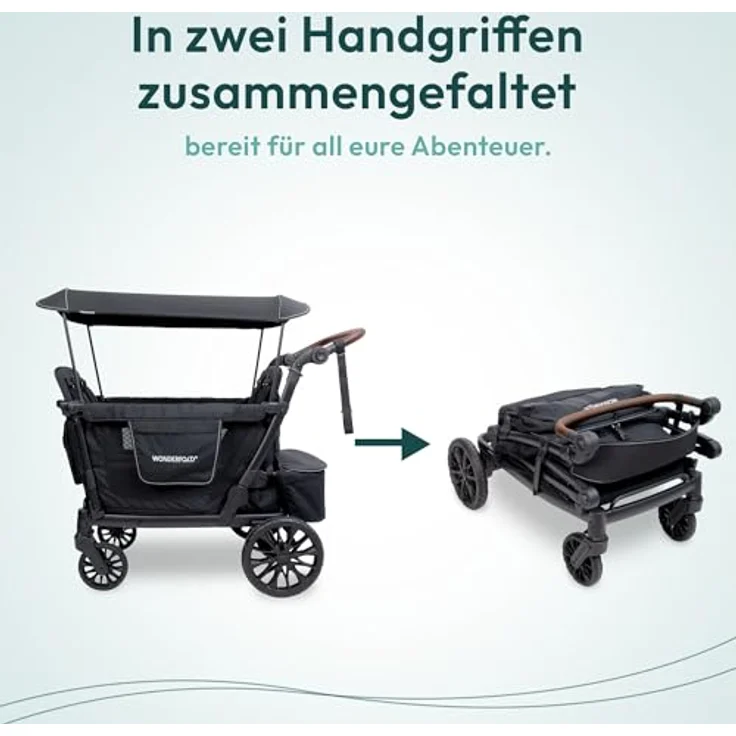 Wonderfold L4 Quad-Kinderwagen, kompakter Bollerwagen für 4 Kinder mit seitlicher Tür, flexiblen Sitzbänken, 360°-Rädern und Klappmechanismus, schwarz – Bild 7