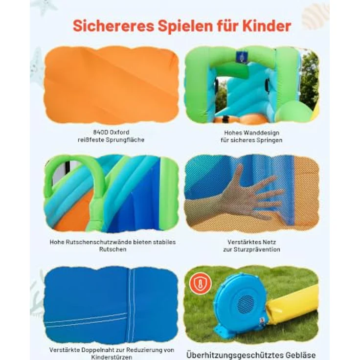 VEVOR Aufblasbare Wasserhüpfburg mit Wasserrutsche, Basketballkorb und Planschbecken, für 3–4 Kinder (3 bis 8 Jahre), 344 x 374 x 213 cm, bunt – Bild 5