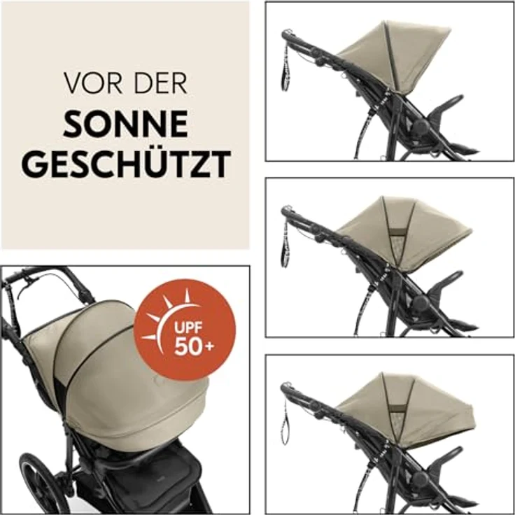 Hauck Kinderwagen Runner 3, Dreirad Buggy mit XL Lufträder, Federung, Handbremse, XL Sonnenverdeck (UPF 50+), Faltbar, Korb mit Deckel, Liegefunktion, Getränkehalter - Olive – Bild 5