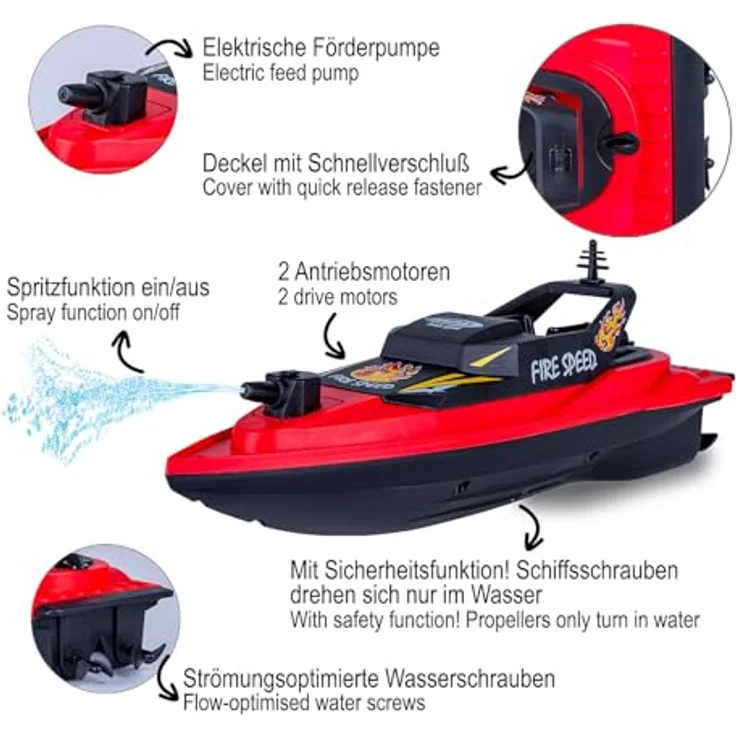 JAMARA Feuerlöschboot Fire Speed 466600, ferngesteuertes RC Modellboot mit Spritzfunktion, 2,4GHz Fernsteuerung, rot – Bild 4