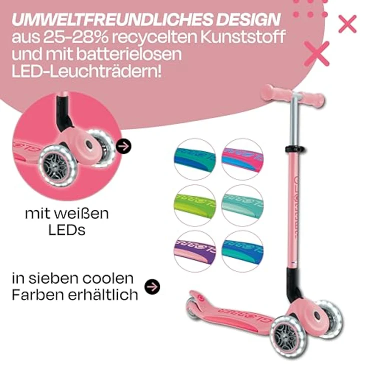 Globber Primo Foldable Plus Light - 3 Wheels Scooter, LED Räder, Pastelrosa-Pink – Bild 5