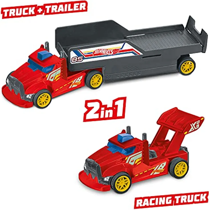 Mondo Hot Wheels Double Truck Camión teledirigido, 2-in-1-Renntruck mit abnehmbarem Anhänger und Rückwärtsfunktion, Farbe (63681) – Bild 2