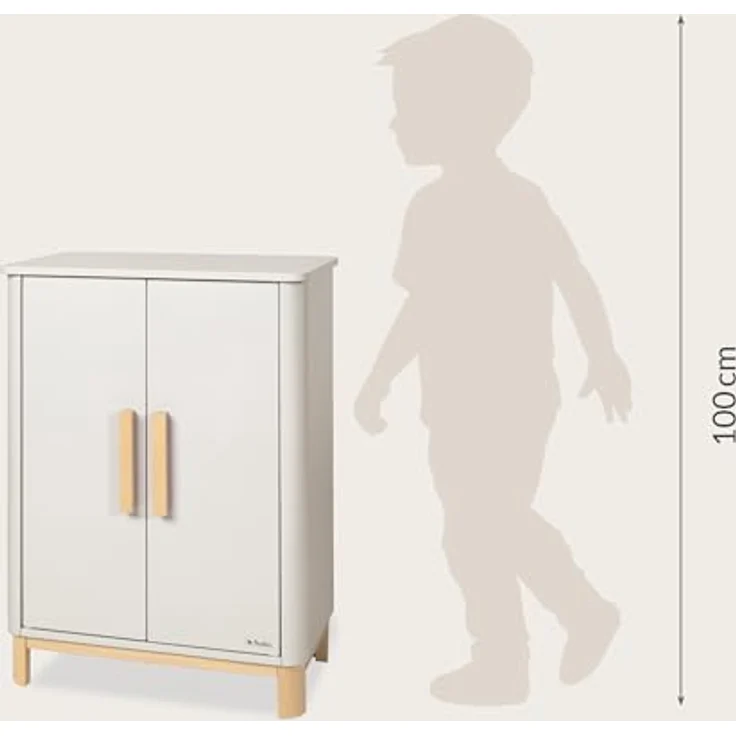Pinolino Puppenschrank Malea, 4-tlg. mit 1 Einlegeboden, 1 Kleiderstange inkl. 3 Kleiderbügel, Beige – Bild 3