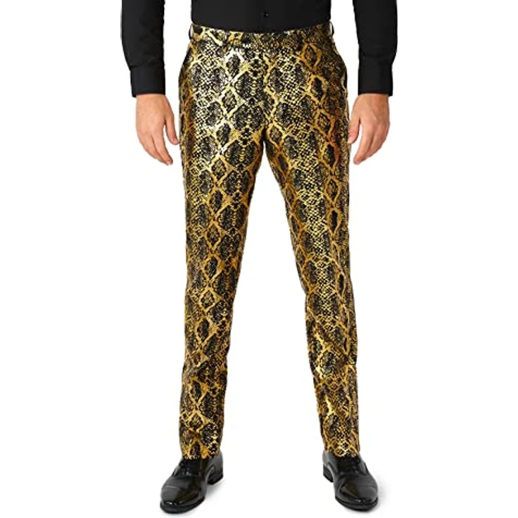 OppoSuits Shiny Snake (60), Slim-Fit Anzug mit Jacket, Hose und Krawatte in goldenen Schuppen – Bild 4