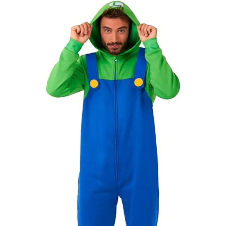 OppoSuits Luigi (XL), offizieller Super Mario Onesie in Grün, gemütlicher Einteiler für Gaming-Nächte und Couch-Momente – Bild 2