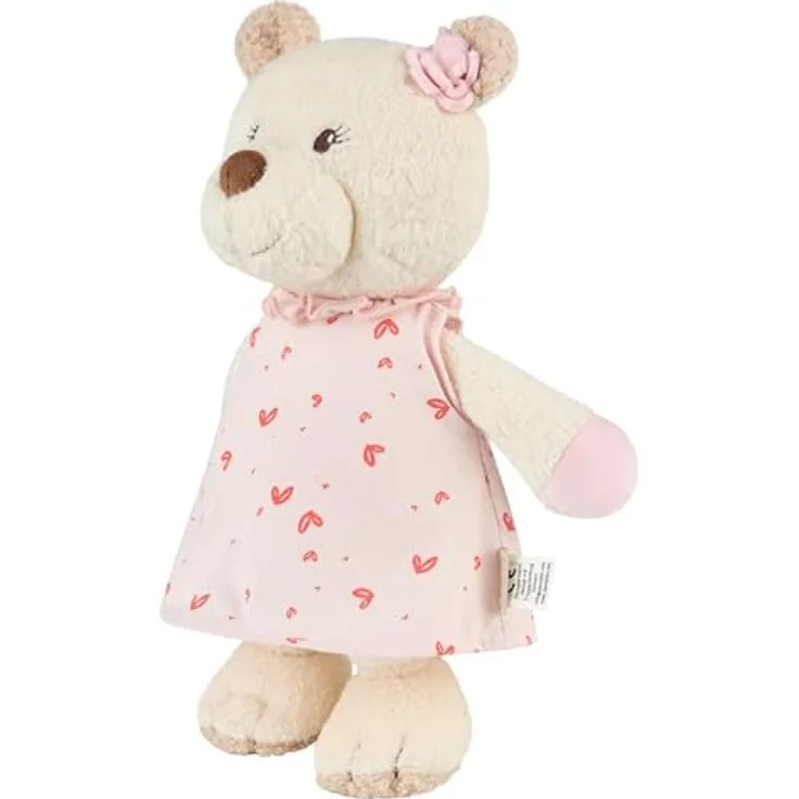 Sterntaler Kuscheltier L BÄR Betty, weich wattierter Stoffbär mit bedrucktem Kleid und 3D Blume am Ohr