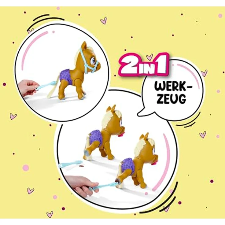 Simba 105950009 - Pamper Petz Pony, 24cm Spielzeug Pferd mit Trink- und Nässfunktion, Fohlen, kämmbarer Schweif, Color Change, Tierbaby mit Windel, 11 Überraschungen, für Mädchen und Jungen ab 3 Jahre – Bild 7