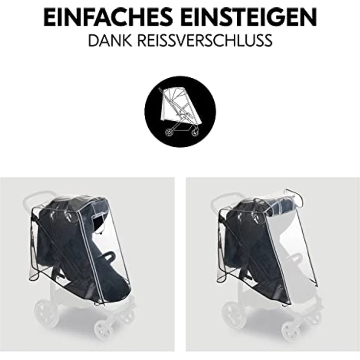 Hauck Universal Regenschutz Buggy Kinderwagen, Reflektierende Umrandung, Kontakt-Fenster, Gute Luftzirkulation, Einfache Befestigung, Kompatibel mit hauck Buggy, Transparent – Bild 5