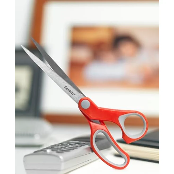 SCOTCH Komfort-Schere 20cm, Papierschere mit rostfreien Stahlklingen und Komfortgriffen, rot/grau – Bild 5