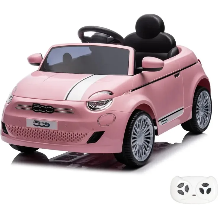 Vrooomy Kinder Elektroauto Fiat 500e, 12V mit Fernbedienung, für 1 bis 5 Jahre, Rosa, MP3-Player, Sicherheitsgurte, offizielle FIAT-Lizenz