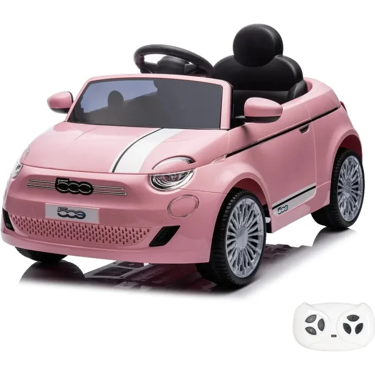 Vrooomy Kinder Elektroauto Fiat 500e, 12V mit Fernbedienung, für 1 bis 5 Jahre, Rosa, MP3-Player, Sicherheitsgurte, offizielle FIAT-Lizenz