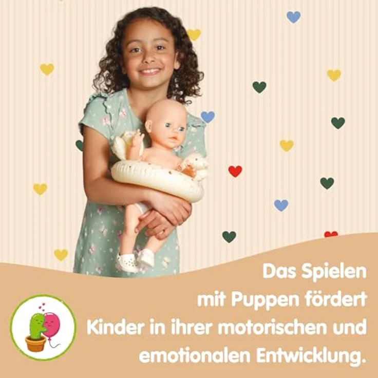Heless 550 Puppen-Schwimmset Beige Herz Konfetti, mit Schwimmring, Schwimmflügeln und Clogs für Puppen 35-45 cm – Bild 4