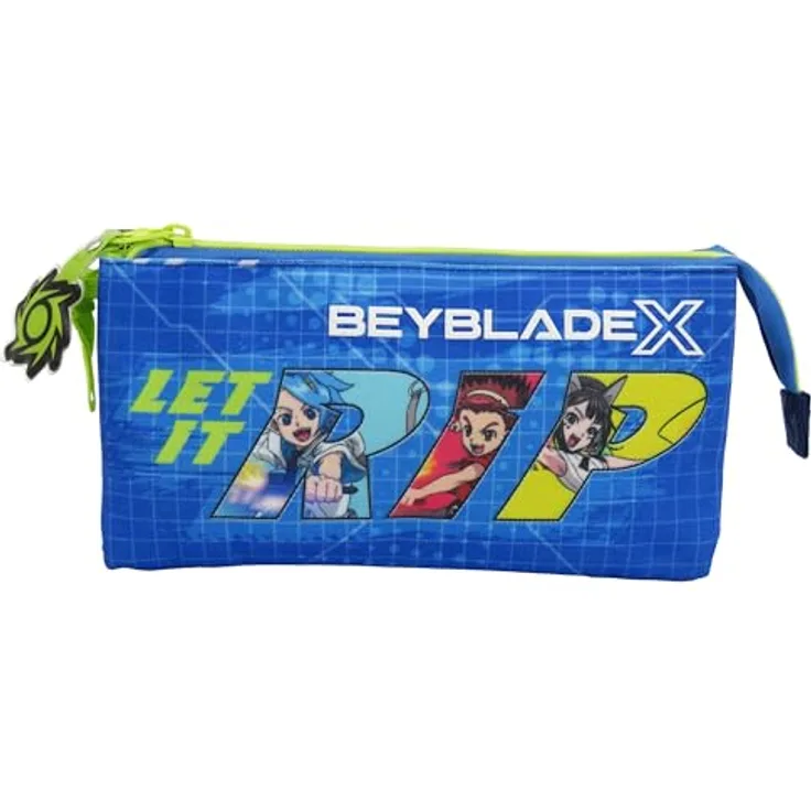 Beyblade Dreifach Federmäppchen mit Reißverschluss, 3 Fächer zur Schreibwarenorganisation