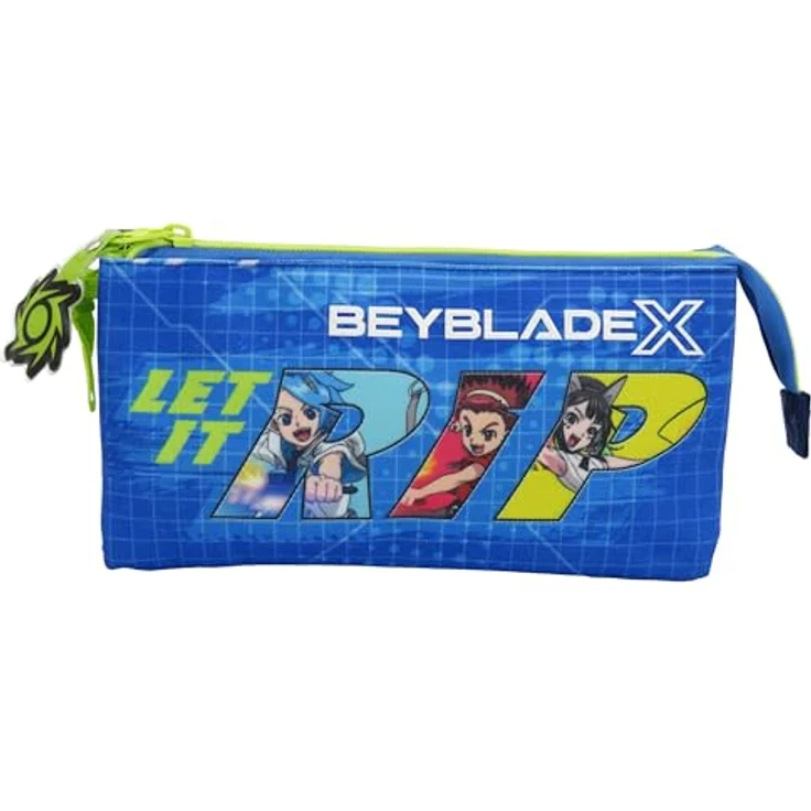 Beyblade Dreifach Federmäppchen mit Reißverschluss, 3 Fächer zur Schreibwarenorganisation – Bild 1