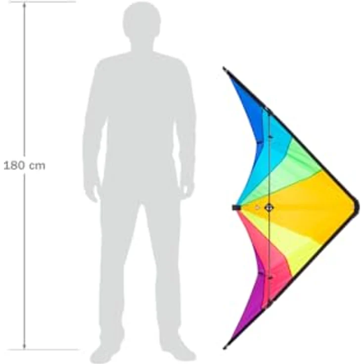 HQ HIGH QUALITY DESIGN 116005 - Delta Hawk Neon-Rainbow, Lenkdrachen Zweileiner, Flugdrachen, ab 14 Jahren, 146x72cm, 70-100kp Lenkschnüre empfohlen, 3-8 Beaufort – Bild 4