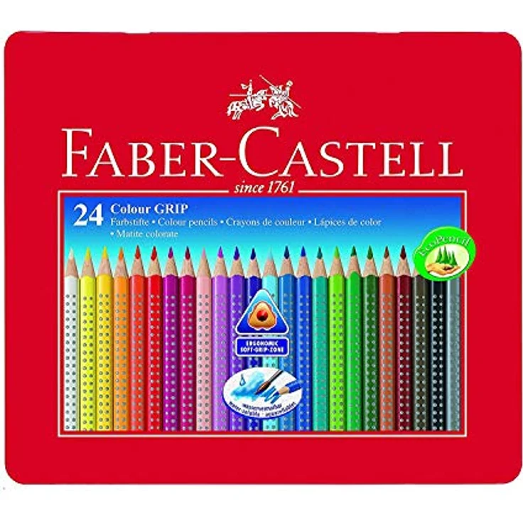 Faber-Castell Colour Grip Buntstift - 24er-Metalletui, ergonomisch mit Soft-Grip-Zone, hochpigmentierte Mine – Bild 2