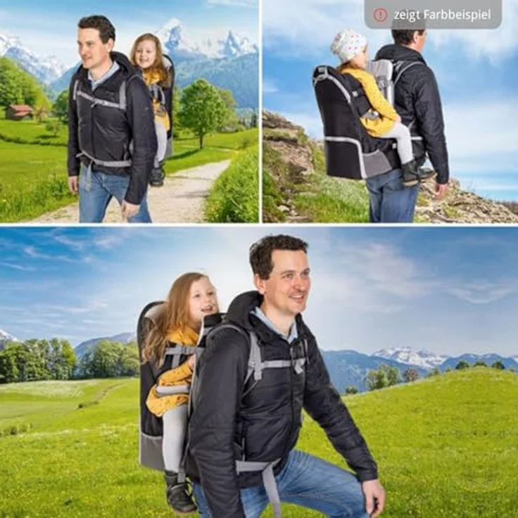 Fillikid Babytrage, Rückentrage für Baby & Kleinkind mit Sonnenschutz, blau, ergonomisch gepolstert, höhenverstellbar, für Wanderausflüge – Bild 9
