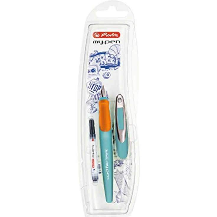 Herlitz Schulfüllhalter my.pen M-Feder Türkis/Orange M, 1 Stück (1er Pack)