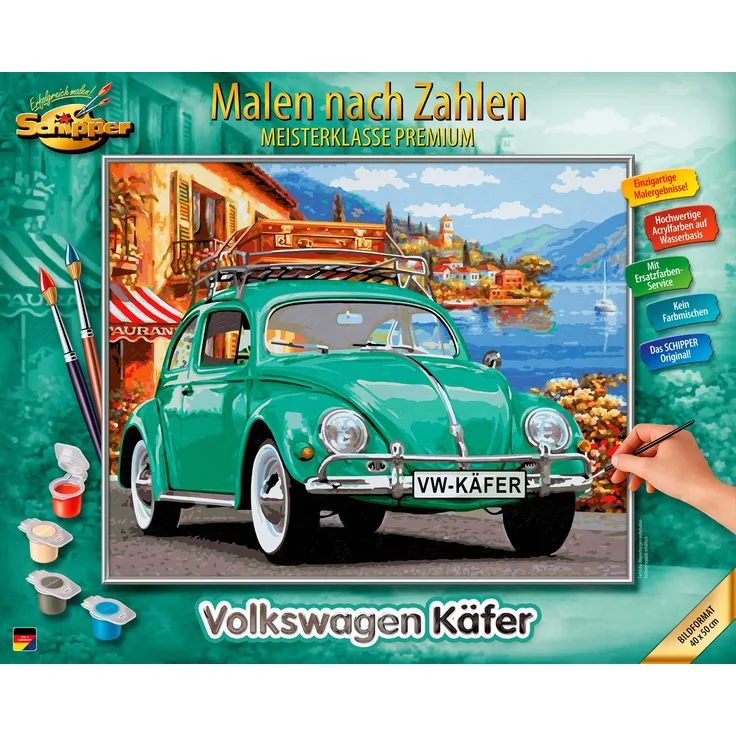Schipper Malen nach Zahlen Meisterklasse Premium - Volkswagen Käfer, Made in Germany, Maltafel 40 x 50 cm mit vorgemischten Acrylfarben