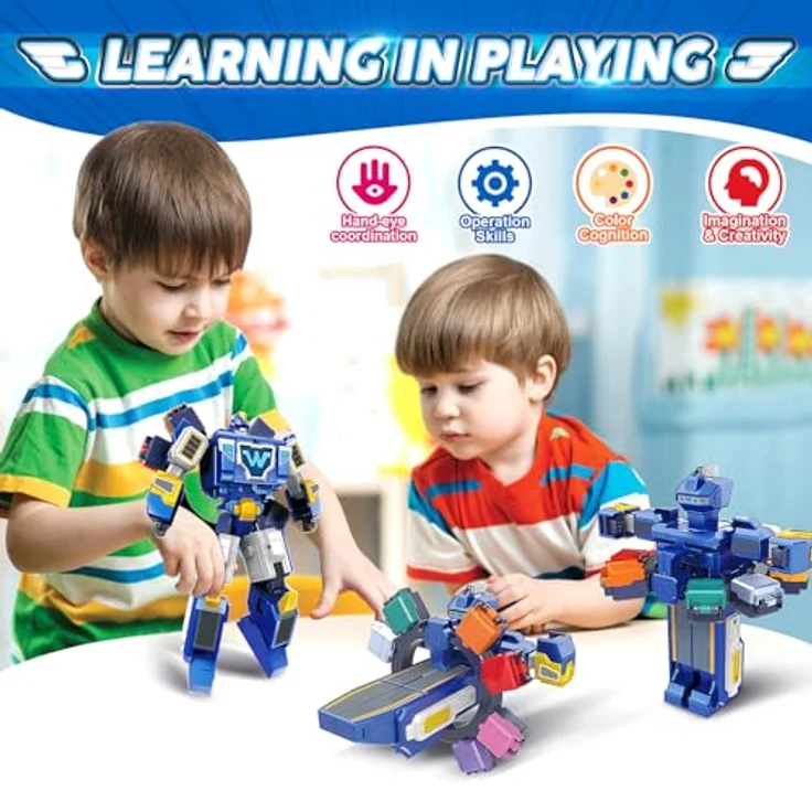 Super Wings 3-in-1 Transformable Robot, Verwandlungsspielzeug mit Jett und Dizzy, 27 cm groß, blau, für Jungen und Mädchen ab 3 Jahren – Bild 3