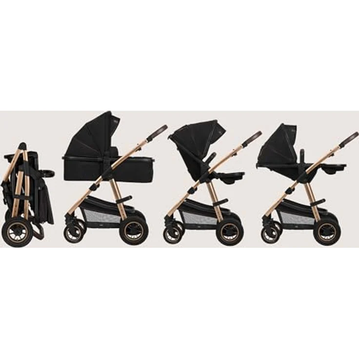 Lionelo Kombikinderwagen Amber 2 in 1 - Black Onyx, Aluminiumgestell, mit Babywanne & Sportsitz, luftgefüllte Reifen, inkl. Regenschutz und Zubehör – Bild 9