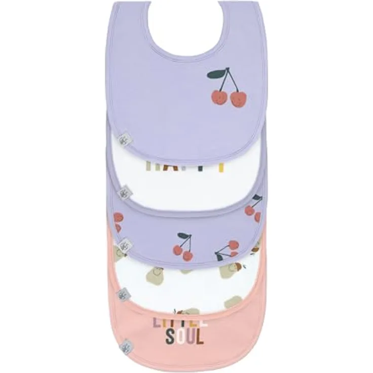 LÄSSIG Baby Kleinkind Lätzchen Set (5 St.) Baumwolle wasserdicht mit Klettverschluss, Happy Fruits Cherry