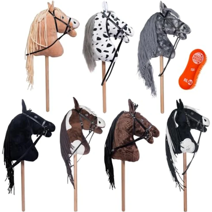 RL24 Hobby Horse Pepper, Steckenpferd aus Plüsch mit Holzstock und langer Mähne, schwarz/weiß, inkl. Trense und MagicBrush, ideal für Hobby Horsing – Bild 1