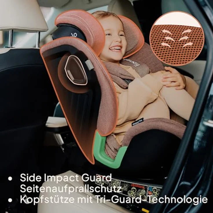 lionelo Autokindersitz HARMONY I-SIZE, von Geburt bis 12 Jahre, 0,00-36,00 kg, (Set), Basis 360'/ISOFIX/i-SIze/Gürtelalarm, Bambusstoff, viele Annehmlichkeiten – Bild 5