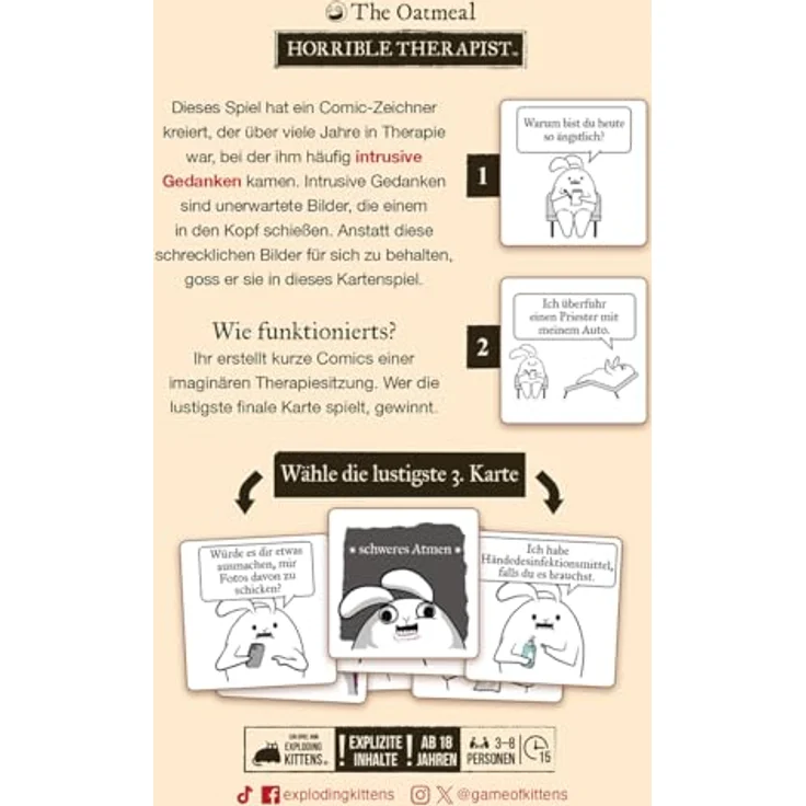 Exploding Kittens Horrible Therapist, Kartenspiel für fiese Comics mit makabrem Humor – Bild 4