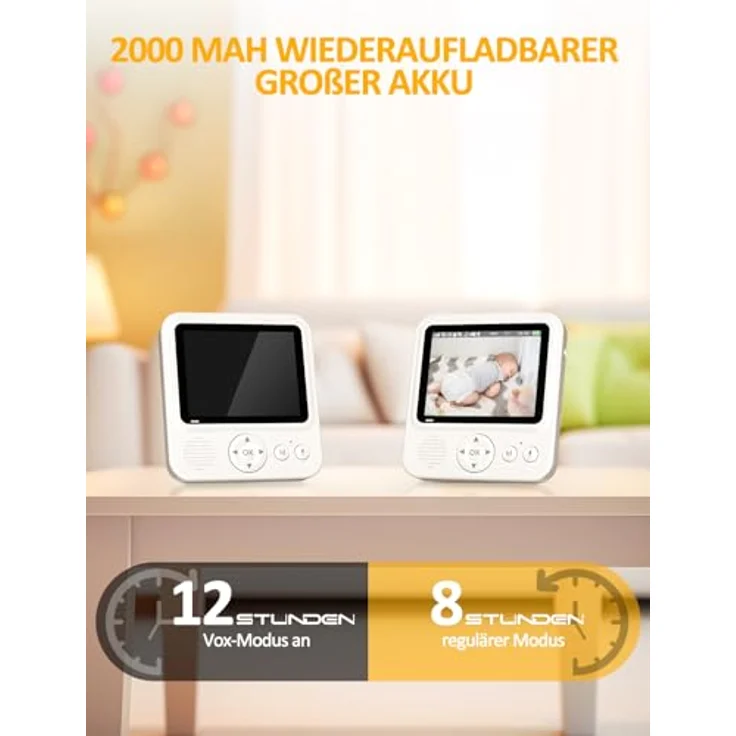 BURNNOVE Babyphone mit Kamera 720P IPS, Videoüberwachung ohne WLAN, 2000mAh Akku, Nachtsicht, Temperaturalarm, Gegensprechfunktion, Digitalzoom, 8 Schlaflieder, kompakt und tragbar – Bild 5